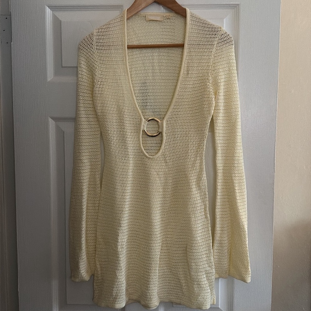 MONTEGO MINI DRESS - IVORY SHINY TREBLE KNIT Monday Swimwear Cream Knit Coverup - Picture 8 of 9